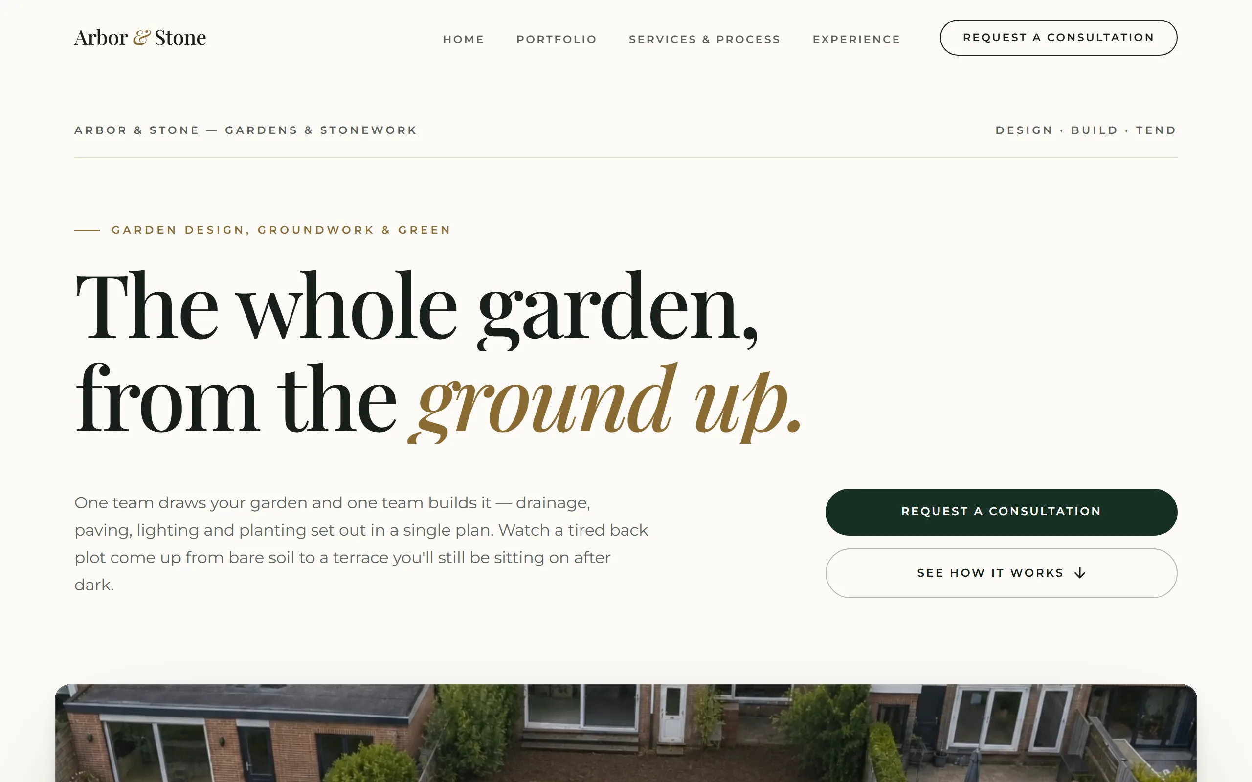 De homepage van Arbor & Stone