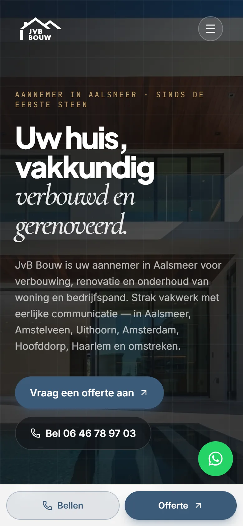 JvB Bouw op een telefoon