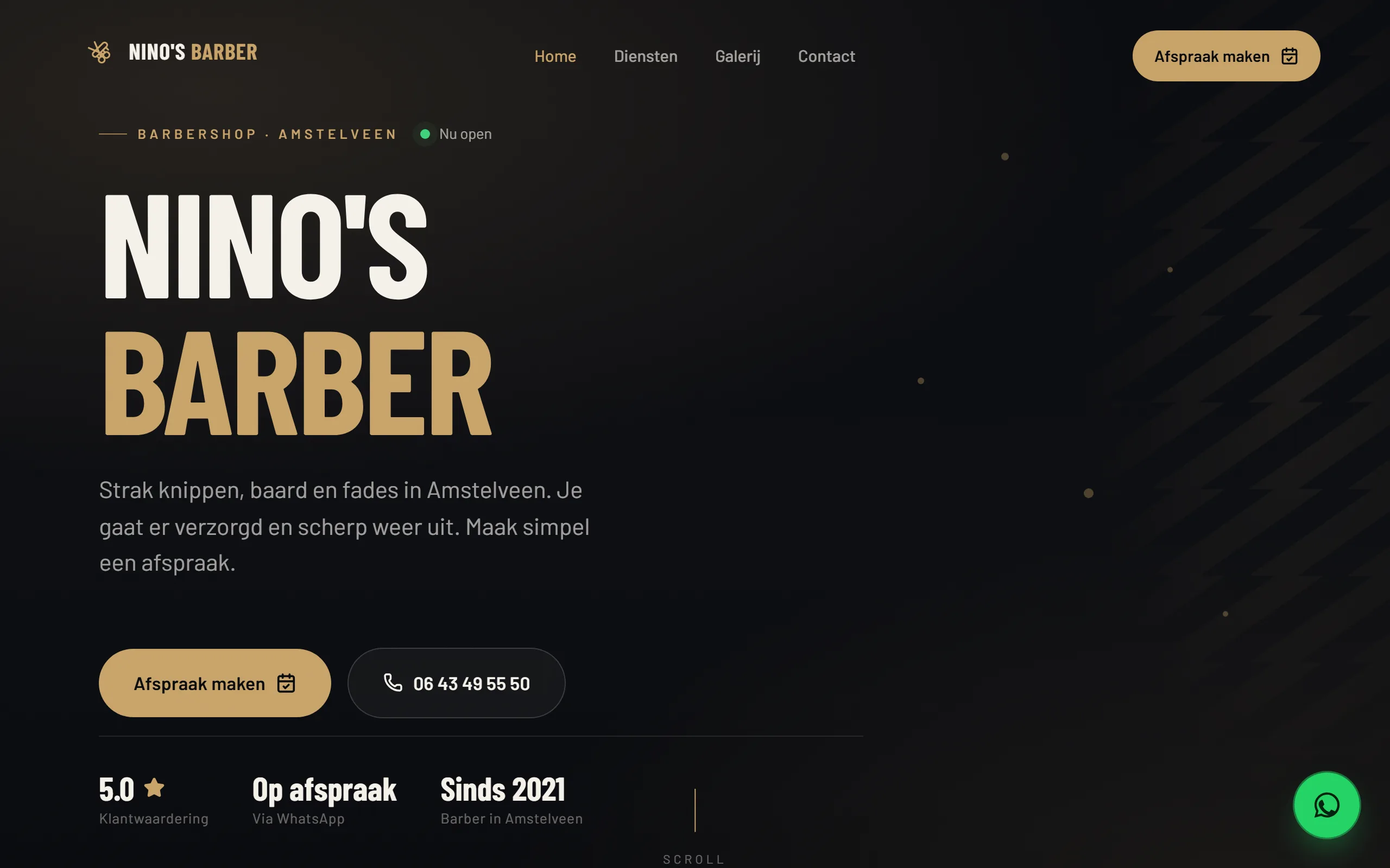 De homepage van Nino’s Barber